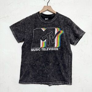 MTV Vintage Style Acid Wash Graphic Tee Black